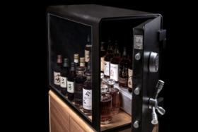 Three quarters front of an opened Bulletproof Whisky Vault