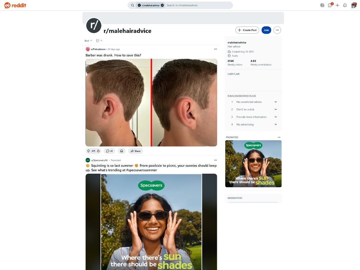Reddit - Male Hair Advice Subreddit