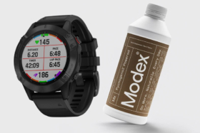 Garmin Fenix 6 smartwatch and a bottle of Modex Pycnogenol Supplement