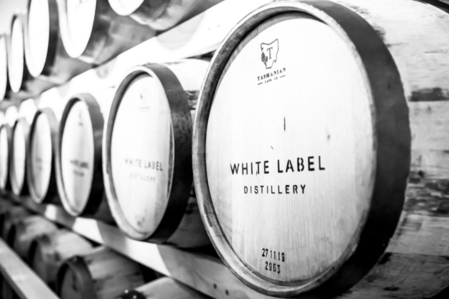 White Label Distillery barrels