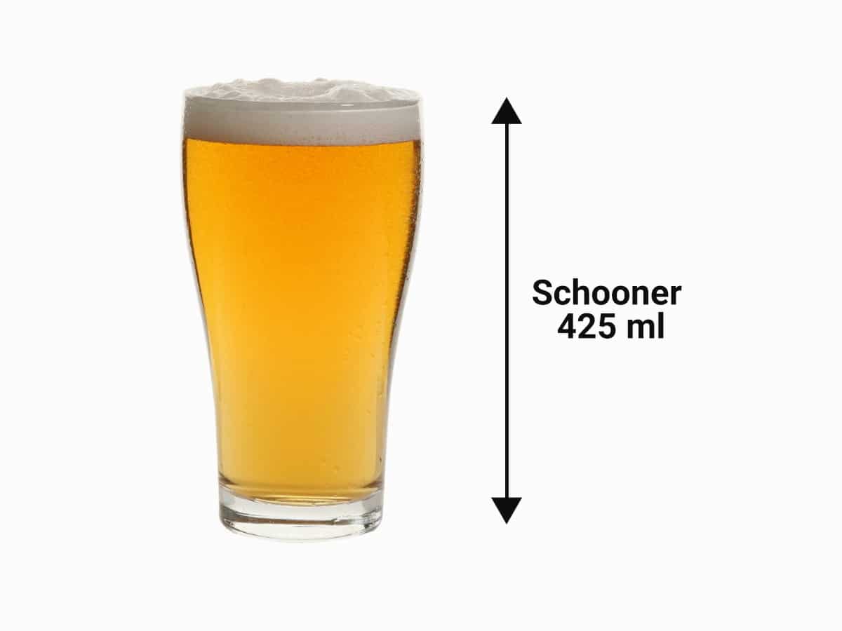 Schooner 425 ml beer size in Australia