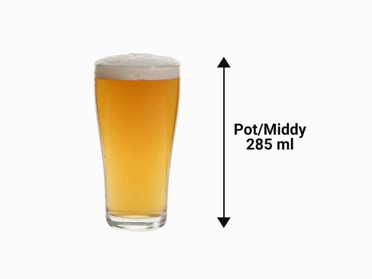 Pot/Middy 285 ml beer size in Australia