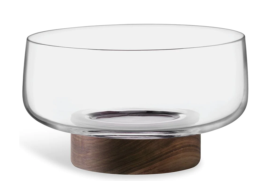 City glass bowl and walnut base