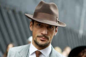 David Gandy wearing a brown hat
