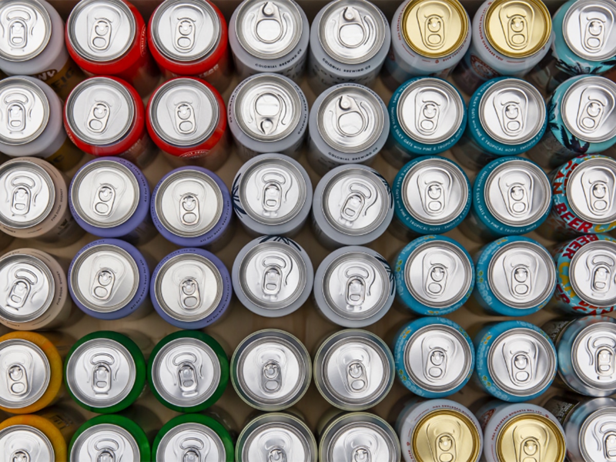 Closeup of rows of cans in Craft Cartel 100-beer Carton