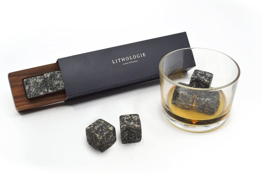 Lithologie Gabbro Whiskey Stones with Tray