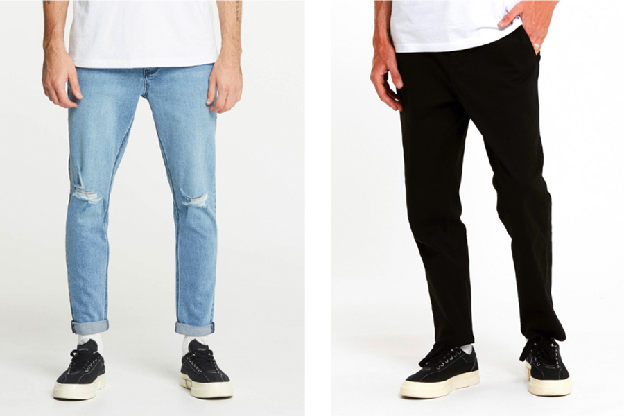 Legs with a blue and black jeans