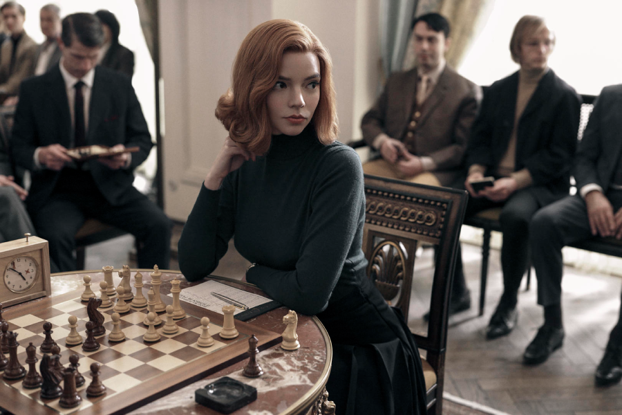 Anya Taylor-Joy at a chess table in The Queen's Gambit