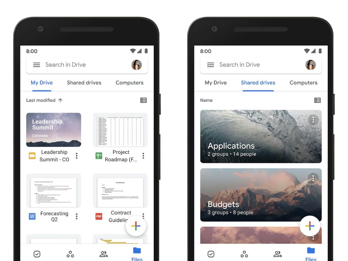 Google Drive app screens on two phones
