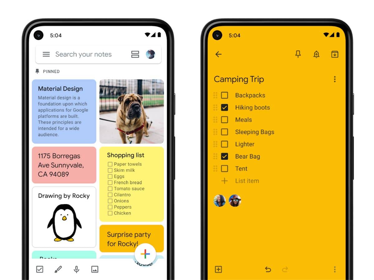Google Keep app screens on two phones