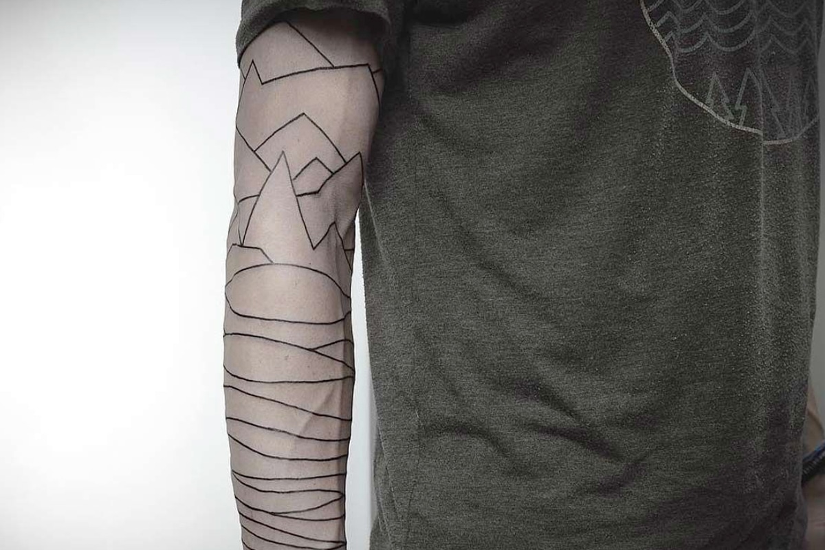 nature tattoo sleeve black and white