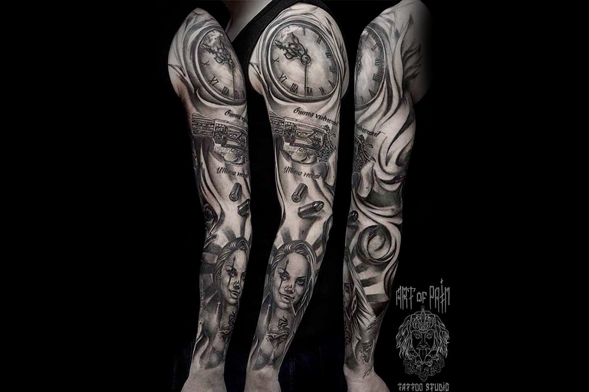 amazing sleeve tattoos black and white