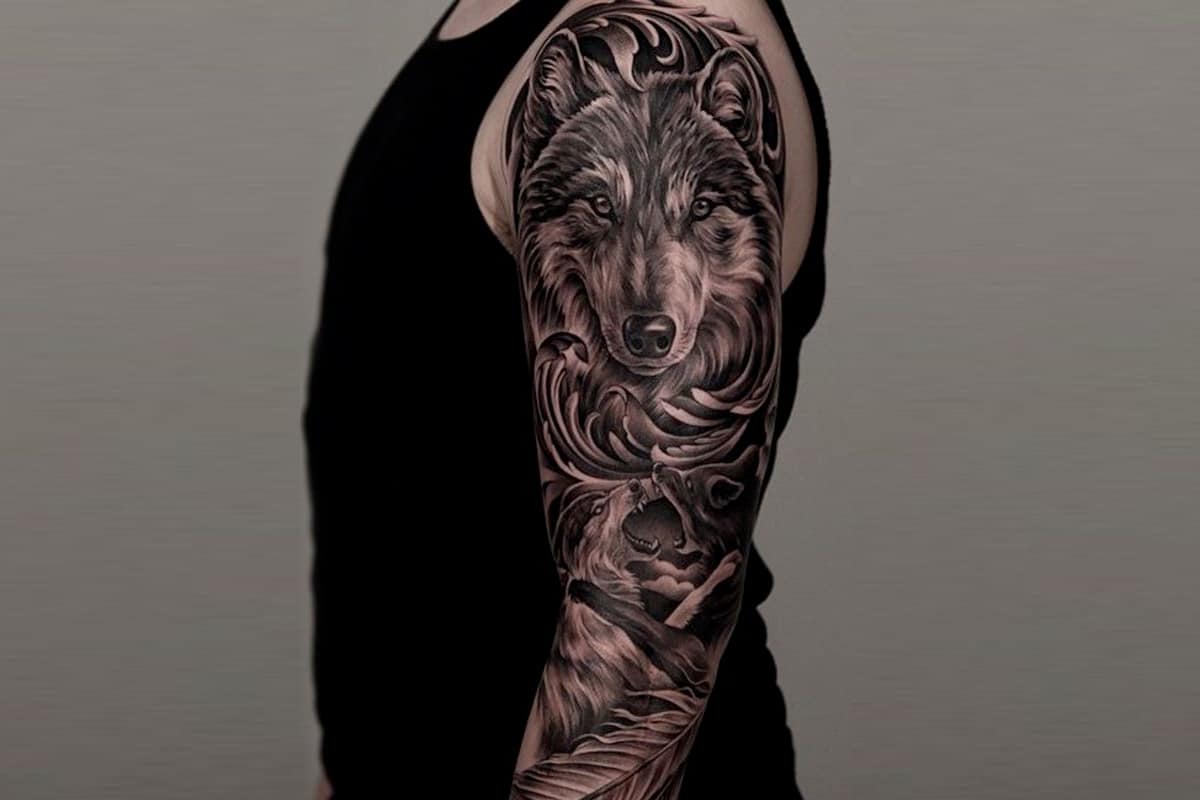 Black Outline Medusa Tattoo On Man Right Half Sleeve