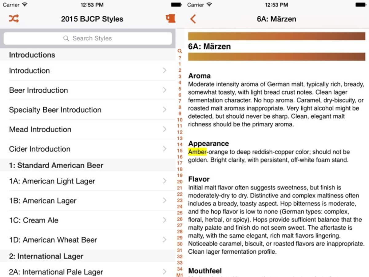 BJCP Style Guidelines app screens