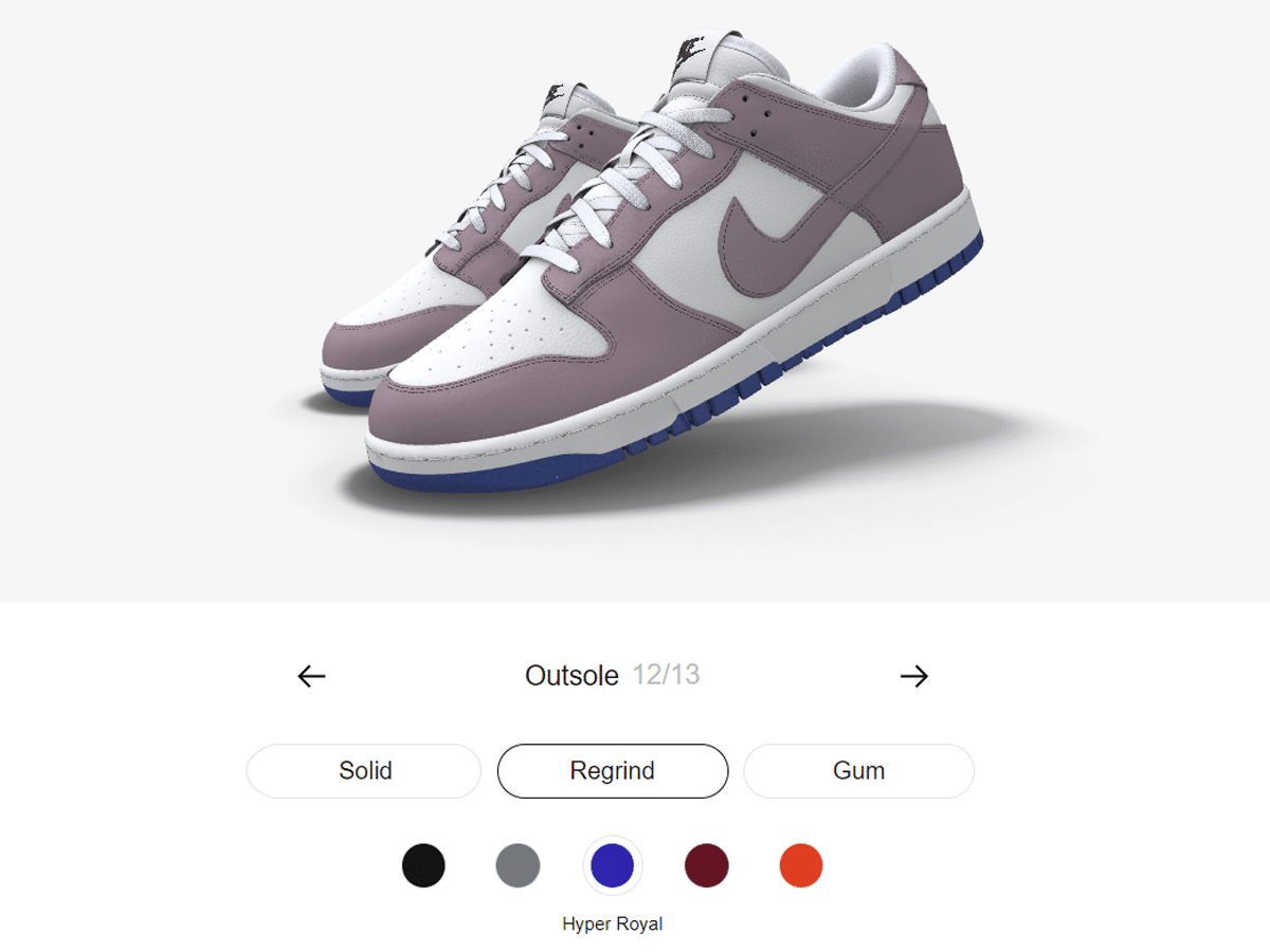 Screenshot of Nike Dunk Low By You customisation webpage