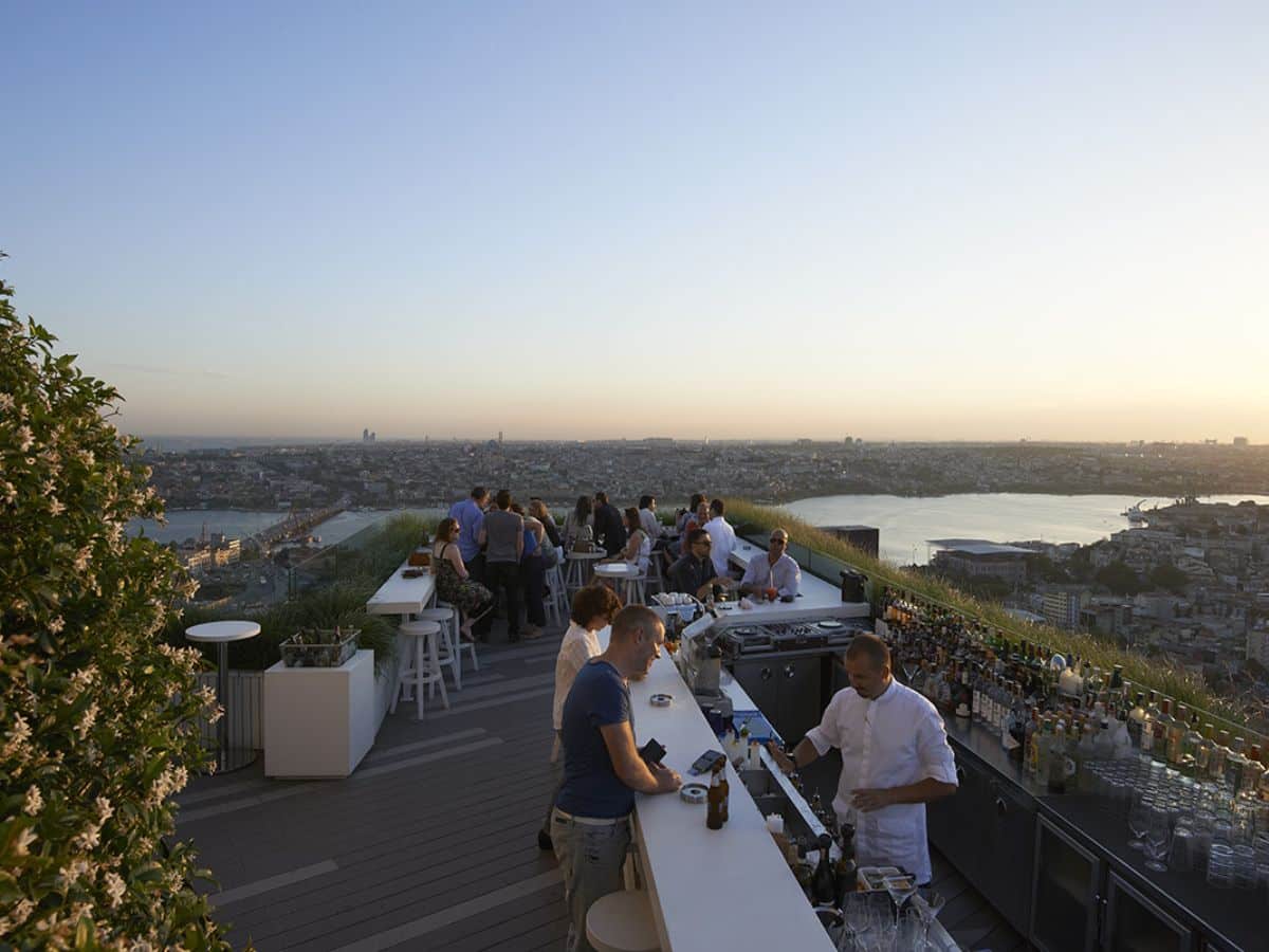 People at Mikla rooftop bar