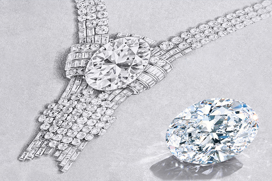 Tiffany 80-carat diamond next to the necklace