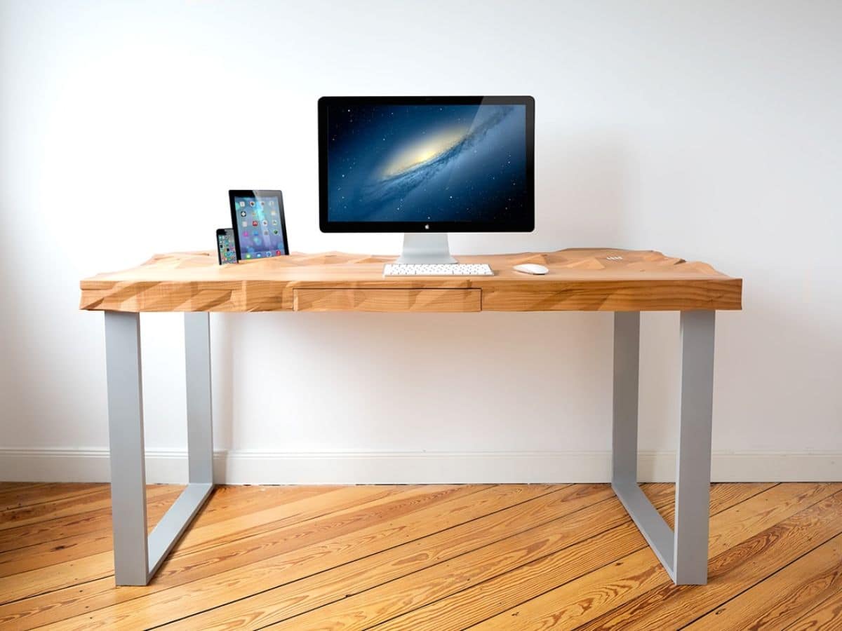 Desk with a PC, tablet and phone