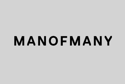 Black wordmark logo of MANOFMANY on a white background, reflecting brand identity in minimalist style.