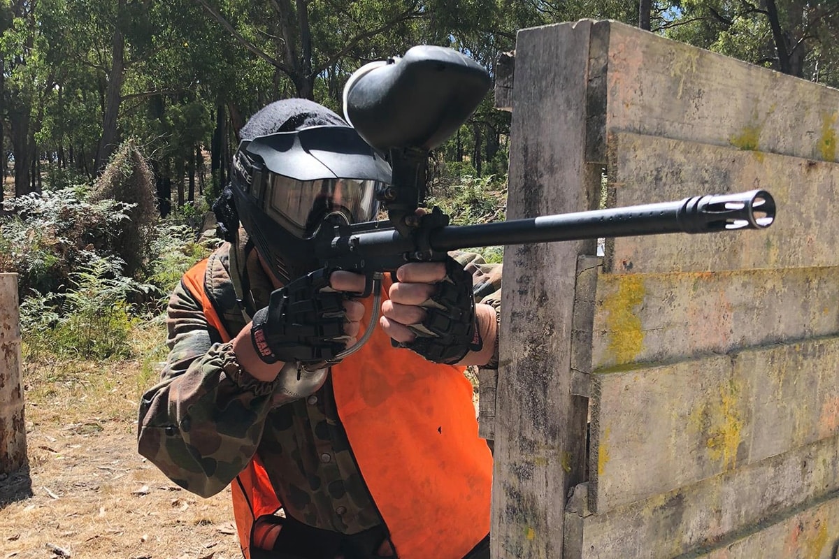 Book in for a paintball session at Sniper's Den in Moorabbin