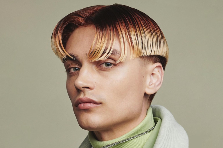 layered middle part men