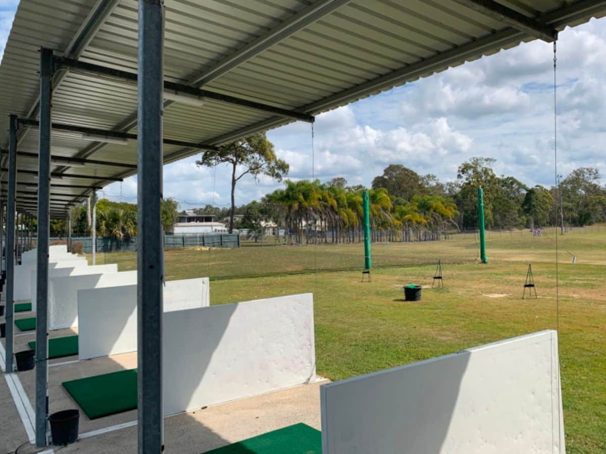 A golf driving range with shade