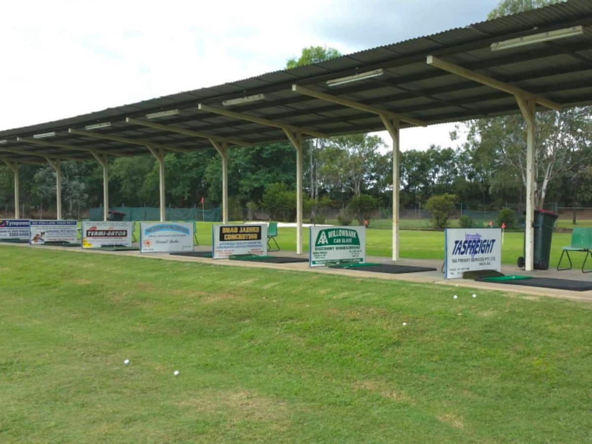 A golf driving range with shade