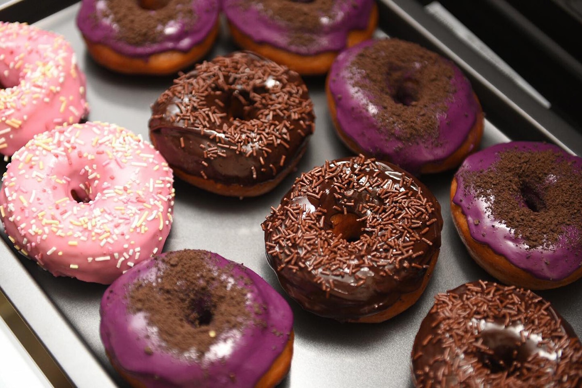 Taro Oreo, Pinky Rainbow, Double Choc donuts