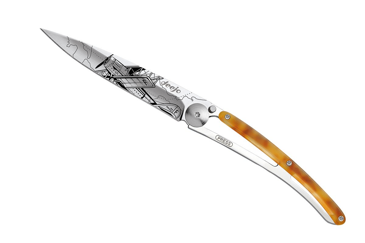 Deejo aviation tattoo tortoiseshell knife