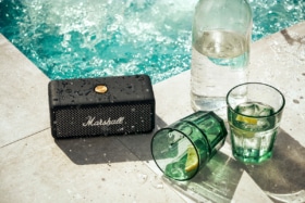 Marshall Emberton speaker by poolside