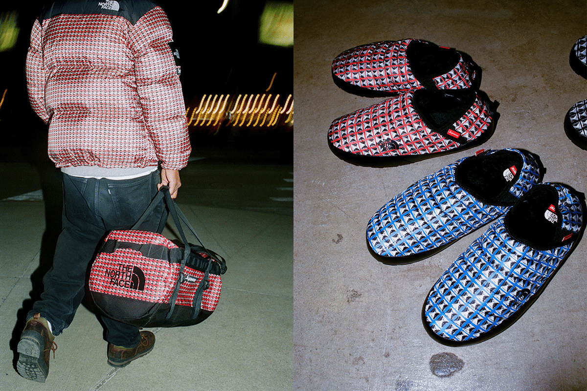 Supreme x the north face red and blue shoes