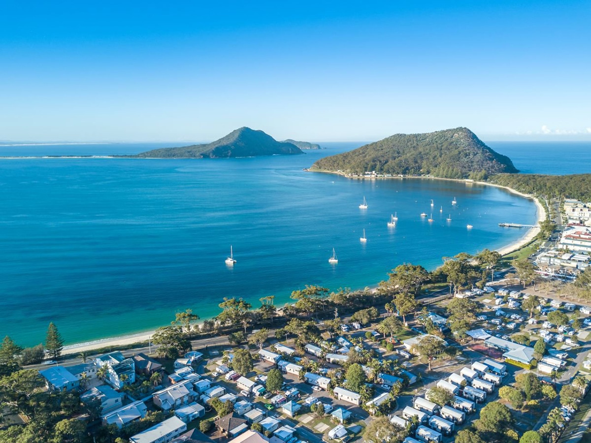 shoal bay holiday park birds eye view