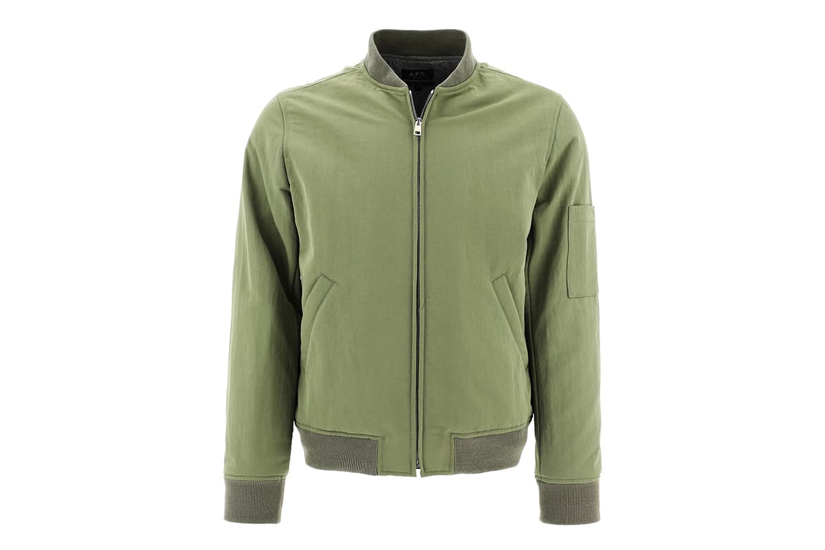 a p c gregoire gabardine olive green bomber jacket