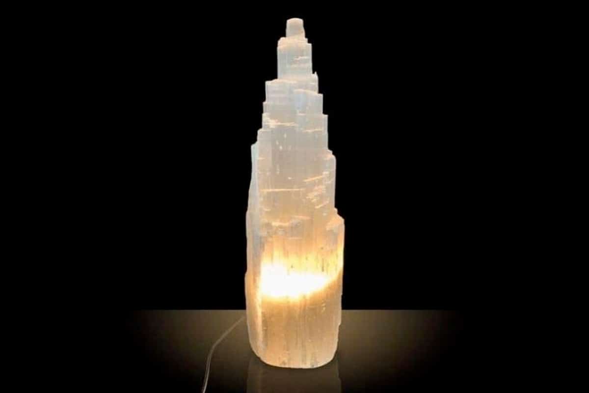 Selenite skyscraper tower lamp