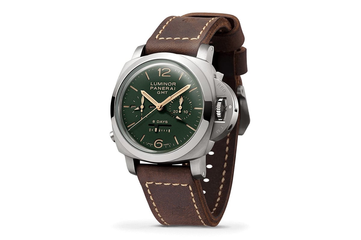 panerai luminor 1950 8 days gmt green dial watch