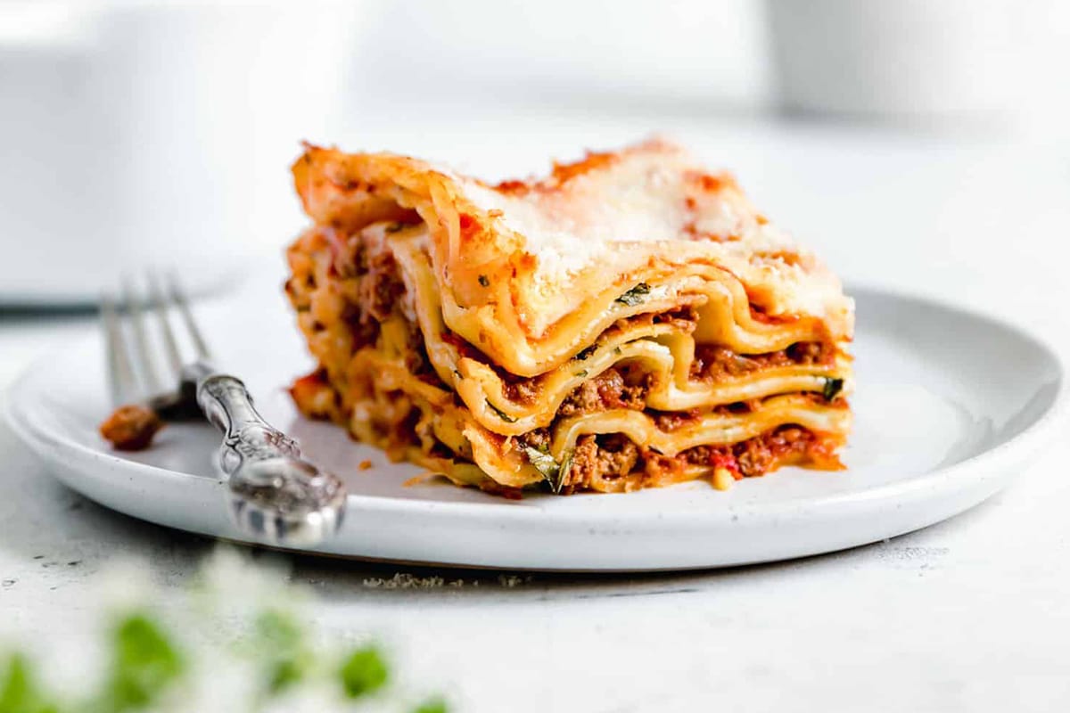 lasagne with fork on the plate