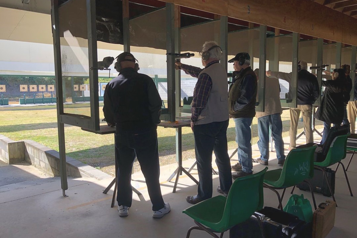 Group Of People Practice Gun Shooting on St Ives Pistol Club