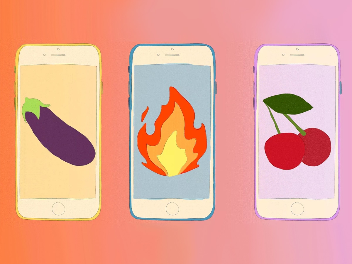Graphic with emojis of eggplant, fire and cherries