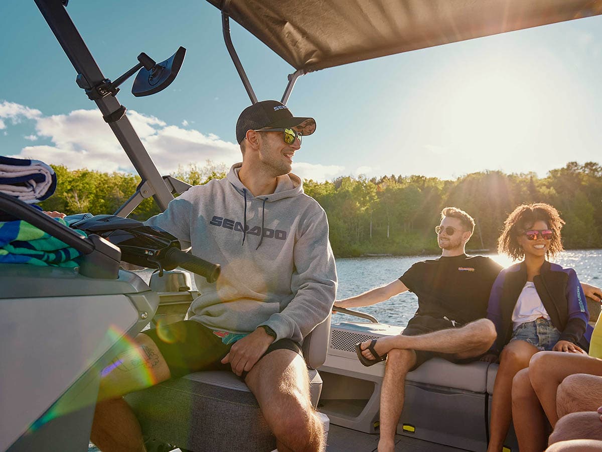 2022 sea doo pontoon enjoying