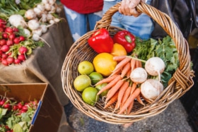 fresh vegetables in basket at jan powers farmers markets
