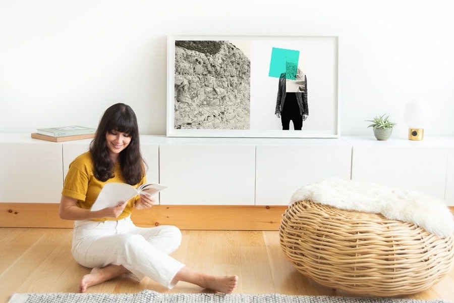 depict digital canvas woman sitting on floor