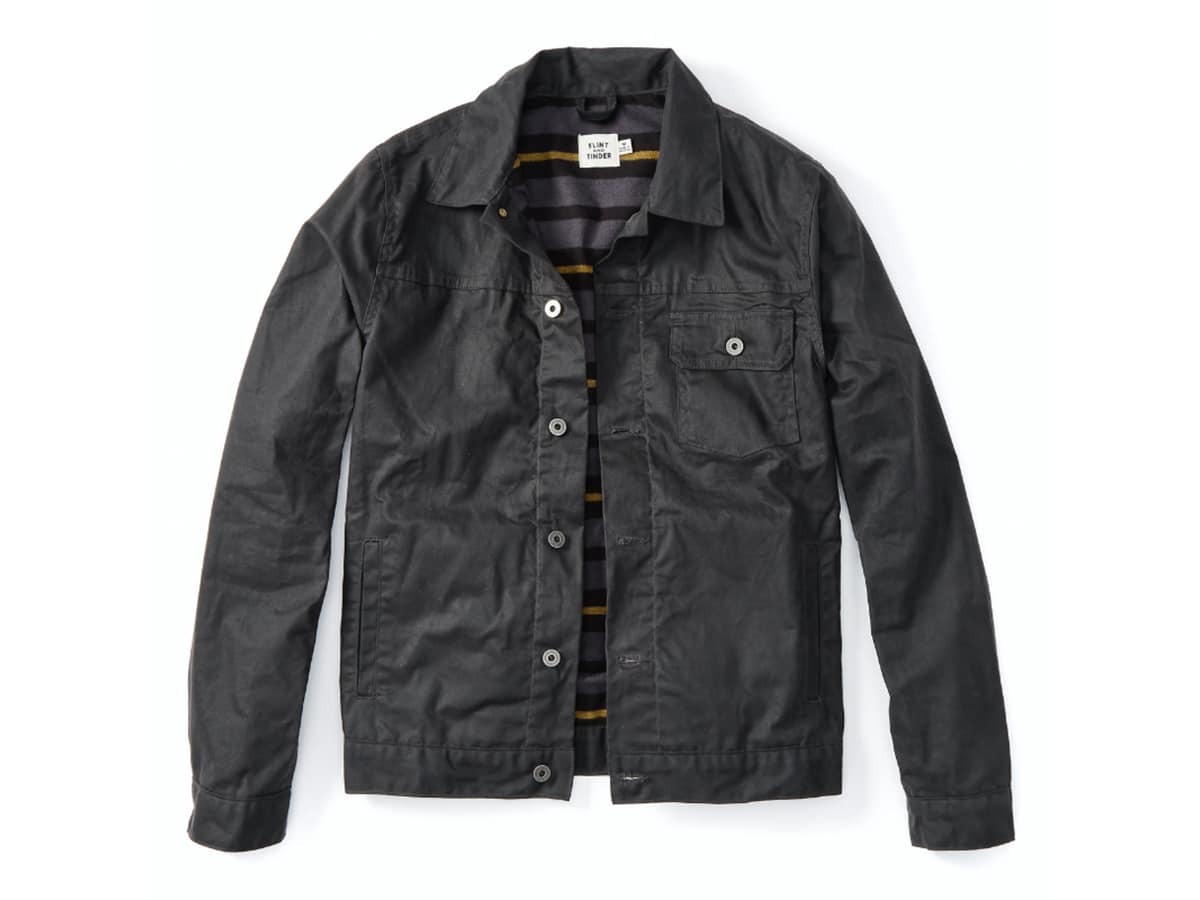 Flint and tinder flannel lined waxed trucker jacket png