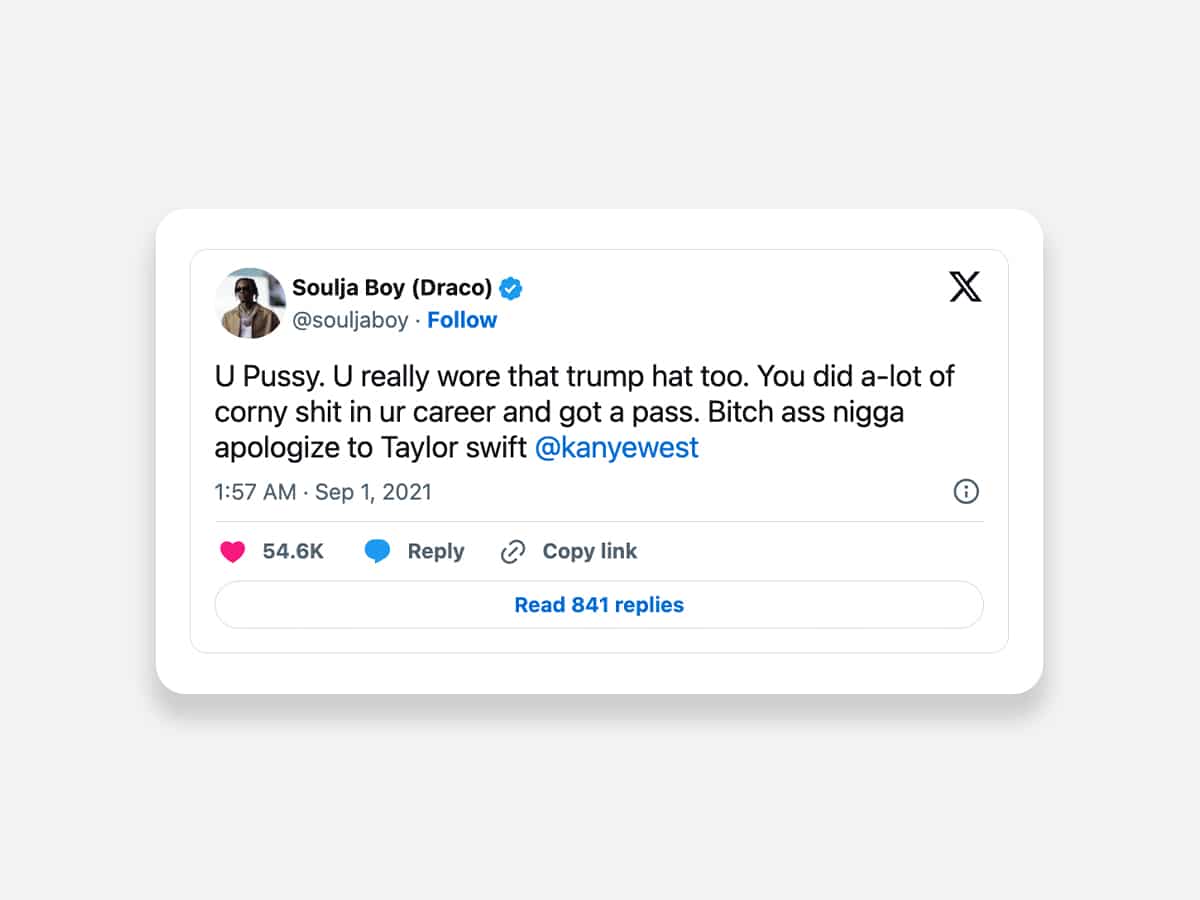 Rapper Soulja Boy calling out Kanye West on X (formerly Twitter) | Image: X
