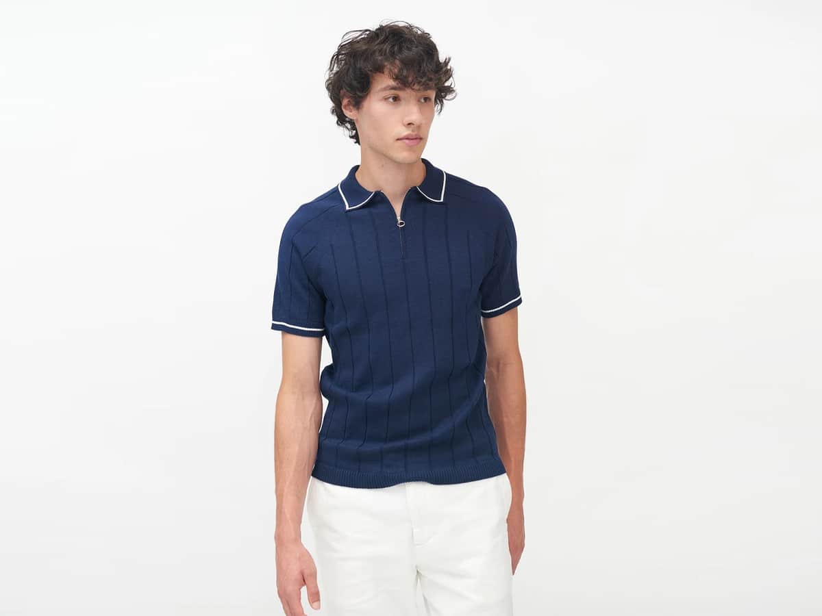 Percival zip polo knit in navy 2