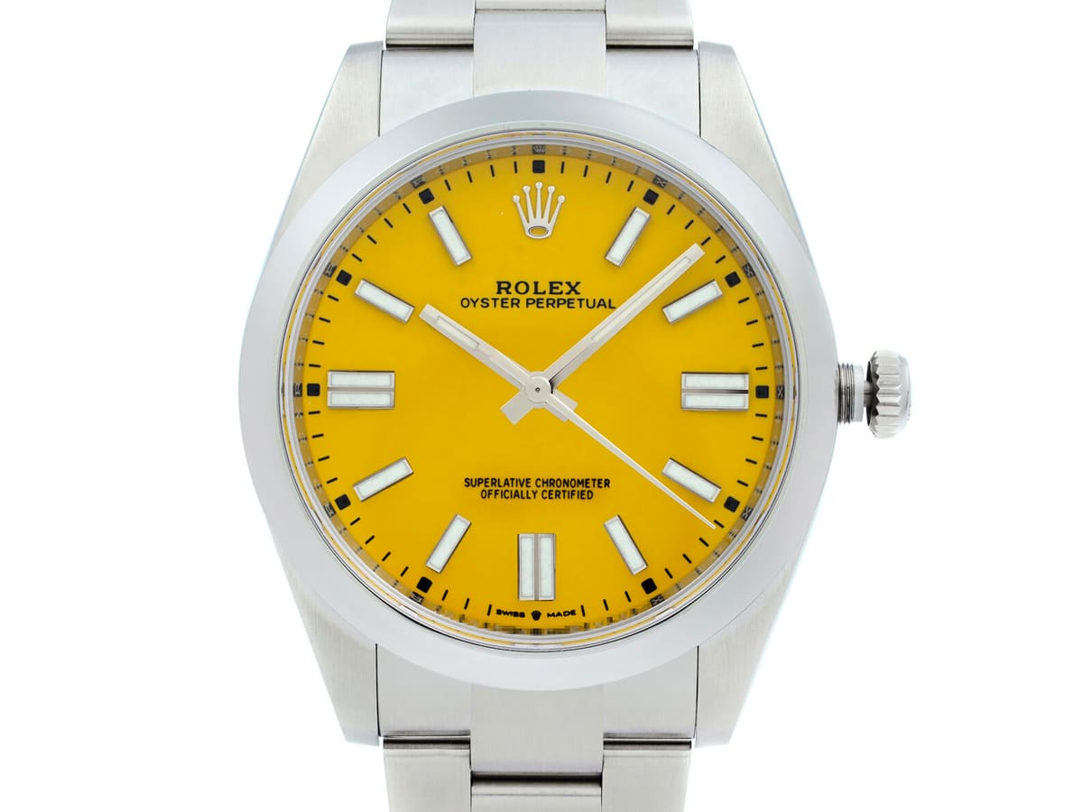 Rolex oyster perpetual 41mm no date steel yellow dial