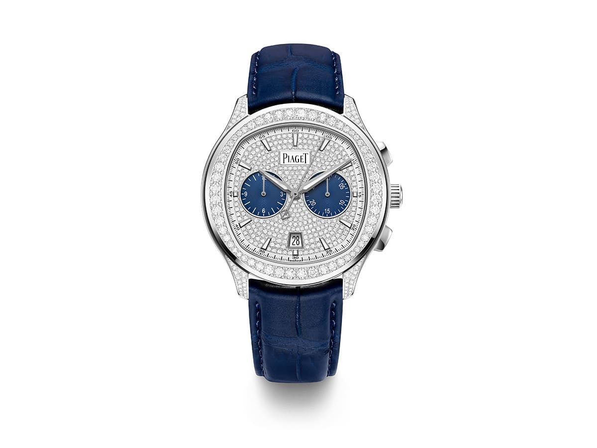 Piaget polo chronograph adorned with diamonds