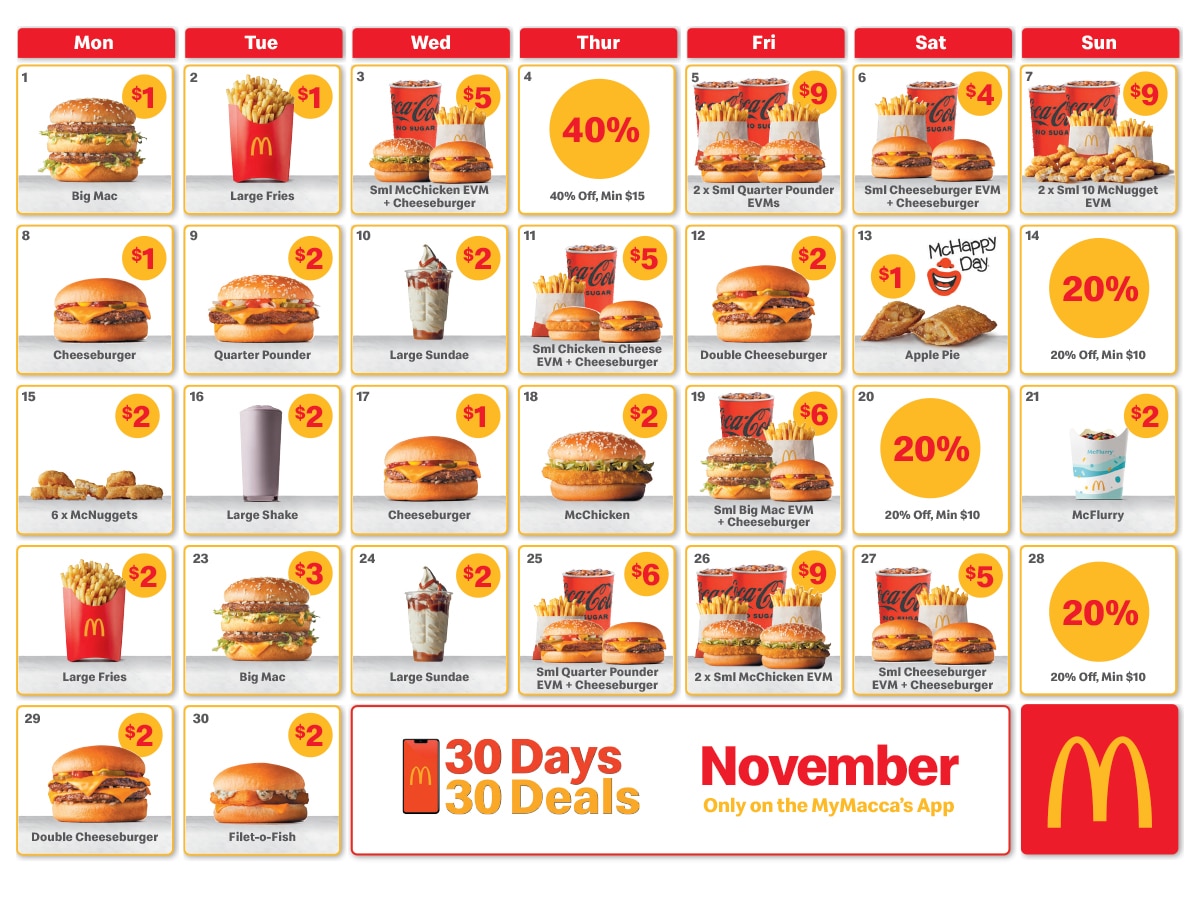 McDonald's 30 Days 30 Deals Calendar Man of Many