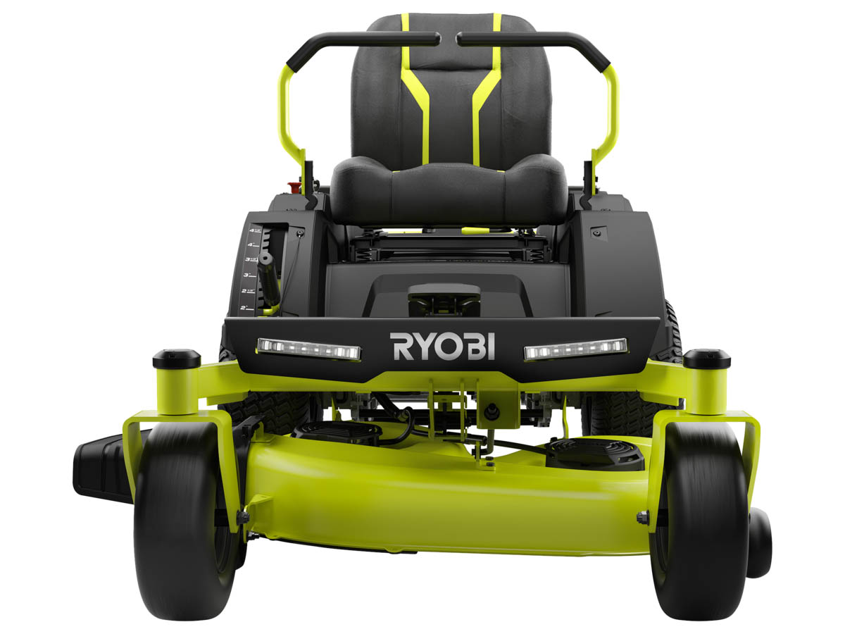 Ryobi electric riding zero turn mower front view