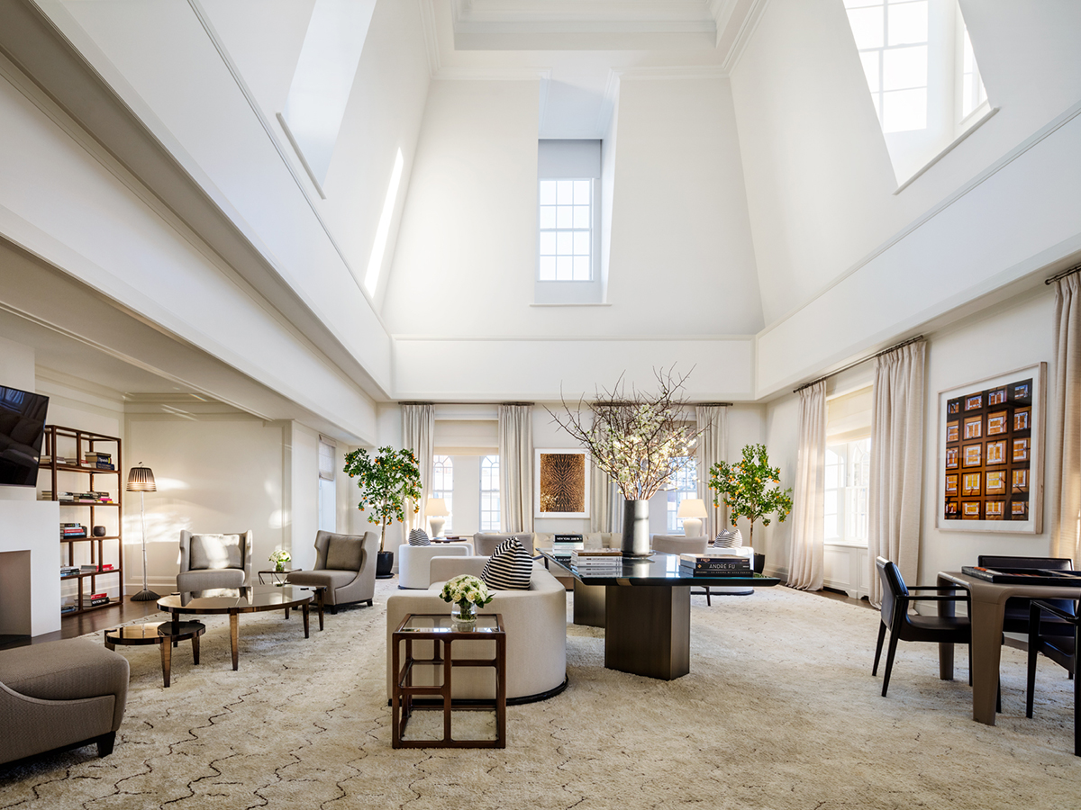 Interior of The Mark Penthouse lounge at daytime with natural light and high ceiling