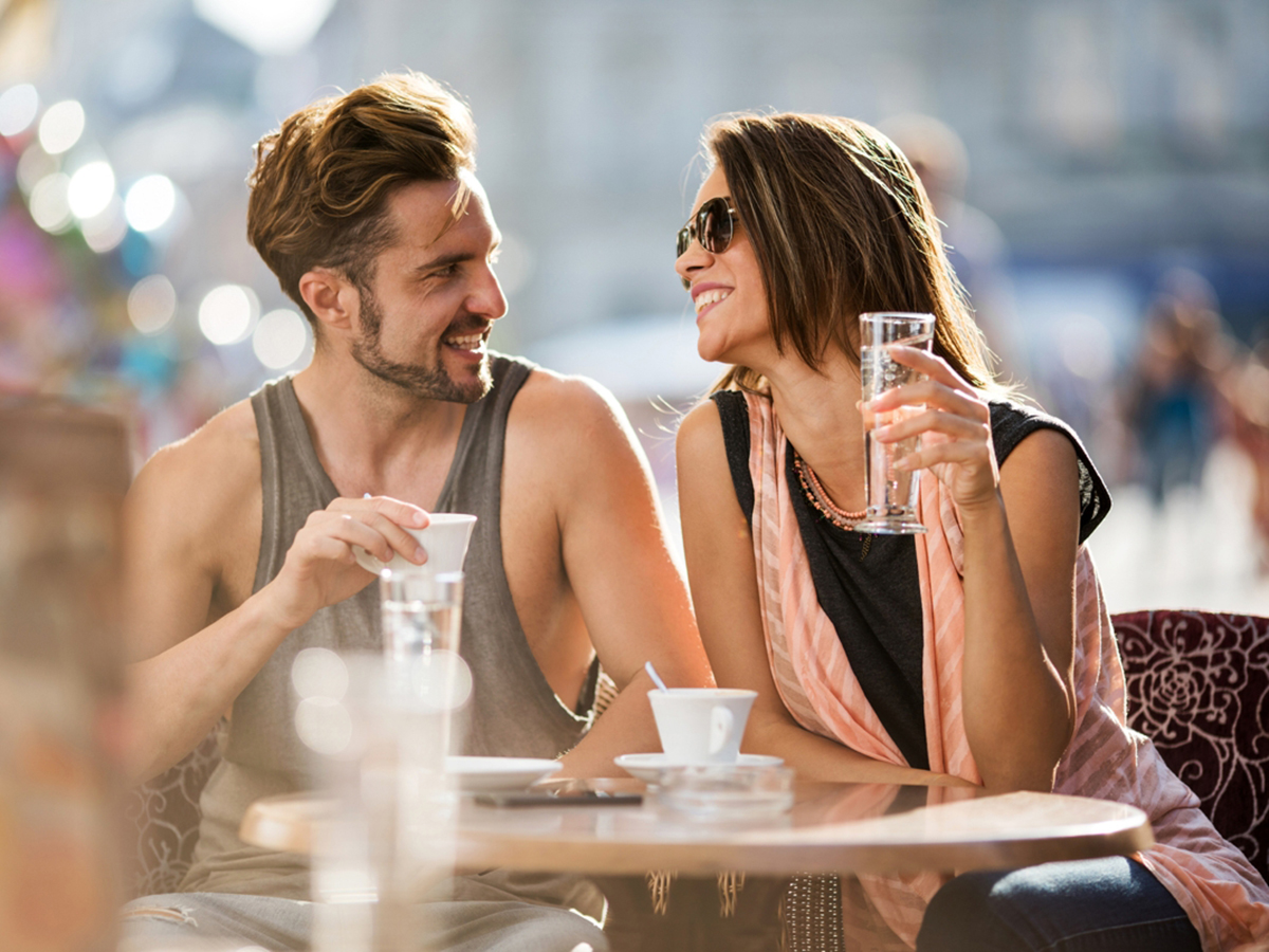 happy couple on a date outdoors